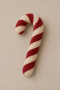 Red and Cream Knitted Candy Cane Christmas Ornament
