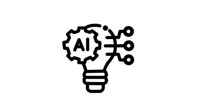 Animation of an ai lightbulb icon symbolizing innovation and brilliance. Glowing light bulb icon with AI microchip inside light bulb smart solution concept.