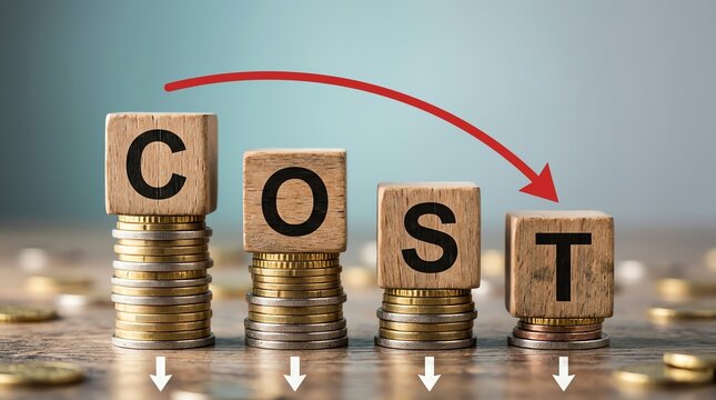 Reducing Cost Concept Illustrated by Falling Coins and Blocks