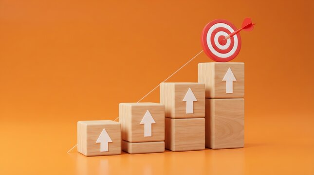 Business Growth Concept with Rising Arrow Blocks and Target