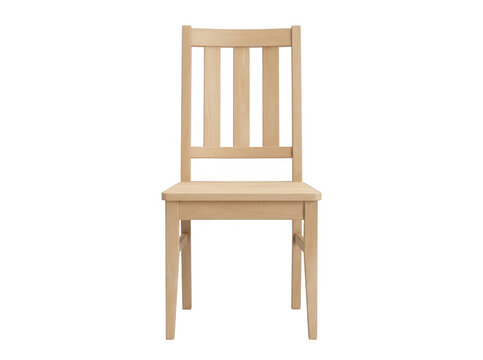 Ein klassischer, heller Holzstuhl mit gerader R&uuml;ckenlehne, isoliert auf wei&szlig;em Hintergrund, ideal f&uuml;r moderne Inneneinrichtung, M&ouml;beldesign, Wohnkultur, Esszimmerkonzepte und minimalistische