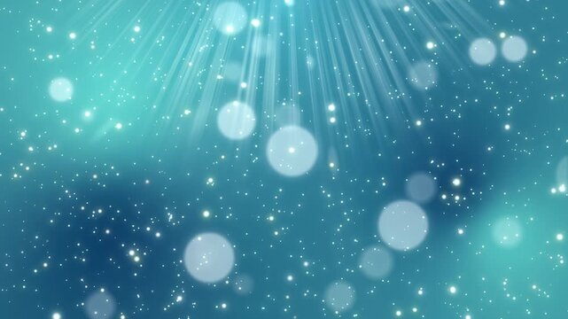 上部からの光線と青い光粒子が静かに降り注ぐシームレスループ動画素材