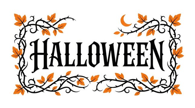 Halloween decorative text with autumn leaves