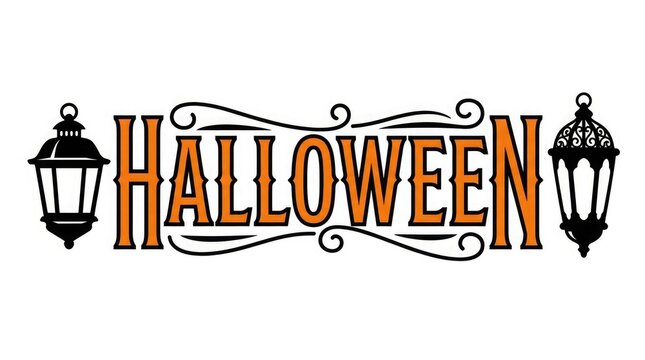 Halloween decorative text with vintage lanterns