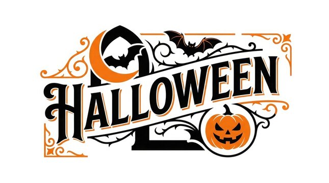 Halloween typography with bat and pumpkin illustration