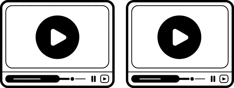 Two identical black and white player interface icons with play buttons and progress bars on white background.