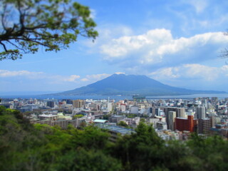 Naklejka premium Sakurajima, Kagoshima, Japan - Diorama Effect