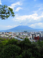 Naklejka premium Sakurajima, Kagoshima, Japan - Diorama Effect