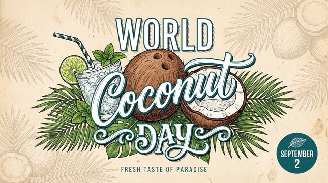 World Coconut Day Hand Drawn Vector Banner