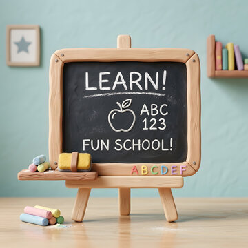 3D clay art illustration of a cute blackboard, generative AI