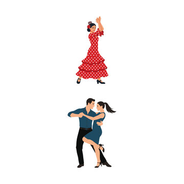 Professional Dancers Performing Traditional Flamenco and Romantic Ballroom Tango Steps