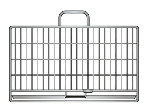 Ilustra&ccedil;&atilde;o vetorial de uma grelha de churrasco retangular de metal com al&ccedil;a superior, vista frontal isolada, ideal para design de card&aacute;pios, &iacute;cones de culin&aacute;ria, eventos ao ar livre e churrascos.