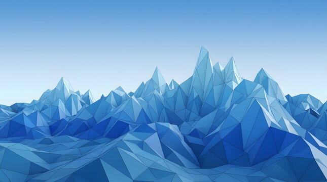 Low poly blue 3D mountain landscape digital art wilderness scenery with blue mountains mountain range polygon art winter scenery geometric landscape