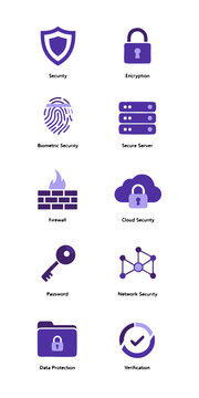 Cybersecurity and Data Protection Icon Set with Labeled Security Symbols