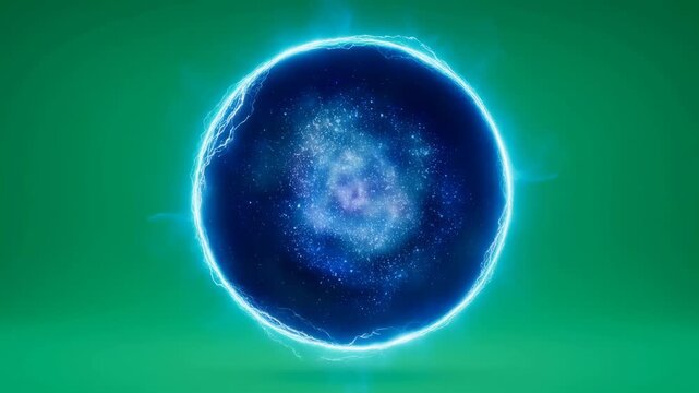 Sci-fi portal opening with glowing energy vortex on green screen background