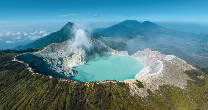 Aerial view of Ijen volcano on Java Island, Indonesia.