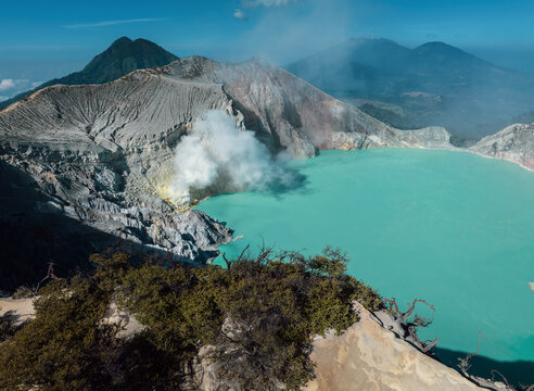 Aerial view of Ijen volcano on Java Island, Indonesia.