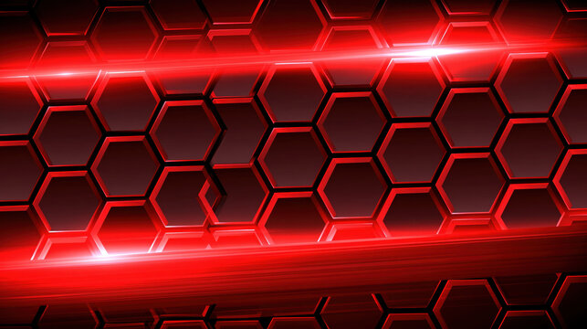 Red hexagon background abstract geometric pattern glowing line dark texture futuristic design digital wallpaper 3d render metallic surface red light tech grid