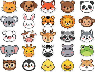 Fototapeta premium Cute cartoon animal faces with transparent backgrounds for various uses