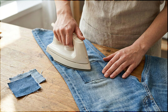 Clothing Repair Specialist Applying Denim Patch for Circular Fashion