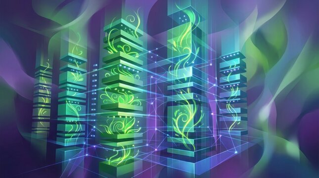Futuristic Data Center with Digital Servers and Network Connections