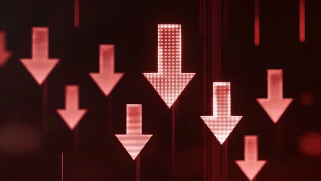 Red arrows descend, symbolizing decline or loss in a digital interface.