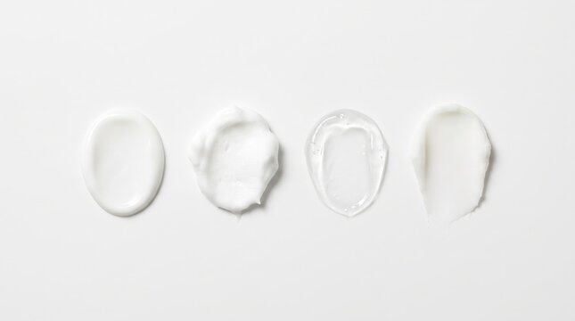 Four different cosmetic product textures isolated on white background