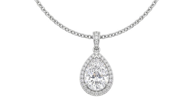 Elegant pear shaped diamond pendant on white gold chain, luxury halo teardrop necklace, bridal jewelry for wedding gift