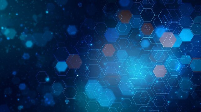 Abstract medical technology background with glowing hexagon patterns, futuristic healthcare and biotechnology concept featuring digital network connections, scientific data visualization, advanced med