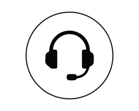 Headphones with microphone icon symbol inside a circle line