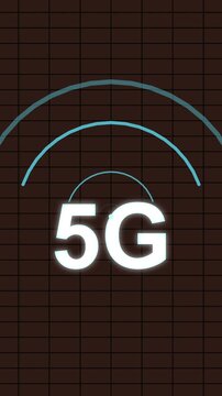 5g neon sign glowing on brick wall, mobile telecommunication, wireless internet and speed phone network