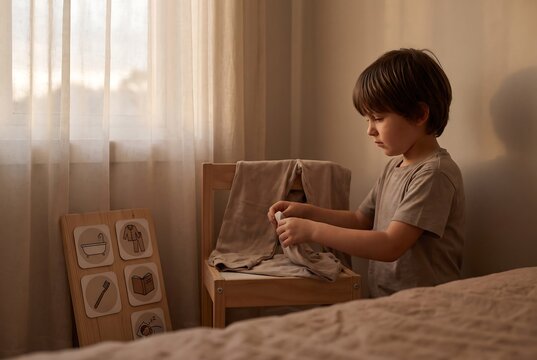 Child Preparing Healthy Snack Using Visual Routine