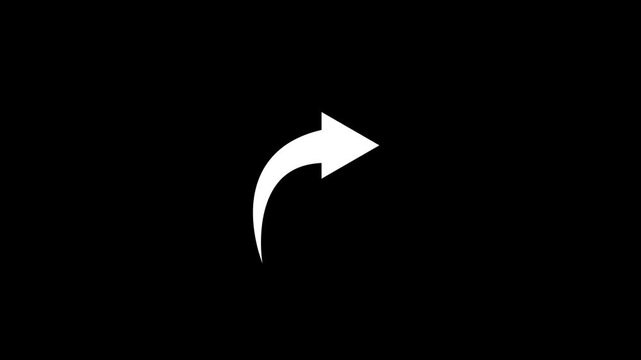 Share icon animation with curved arrow on a black background. Share icon for all social media communication.