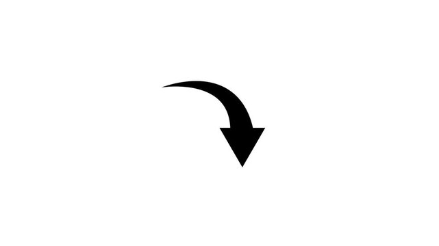 Curved arrow pointing downward isolated on solid black background.minimalist share icon and arrow symbol.