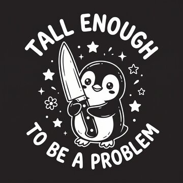 Cute Penguin Holding Giant Kitchen Knife Tall Enough To Be A Problem Funny Sarcastic Vector Illustration