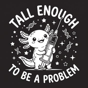 Cute Axolotl Holding Giant Syringe Tall Enough To Be A Problem Funny Medical Science Vector Illustration
