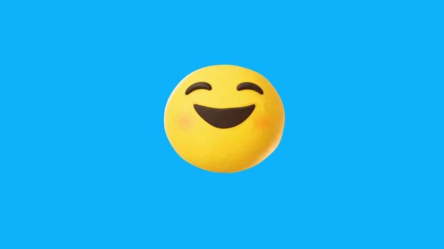 Happy Smiling Face Emoji Animation on Blue Background
