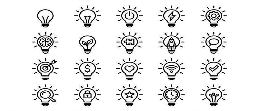 Lightbulb idea icon set modern line vector illustration isolated on white background