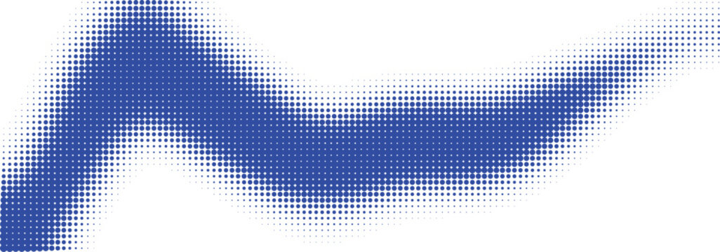 Abstract blue halftone wave shape made of dots on a simple backdrop isolated on transparent background, Vector