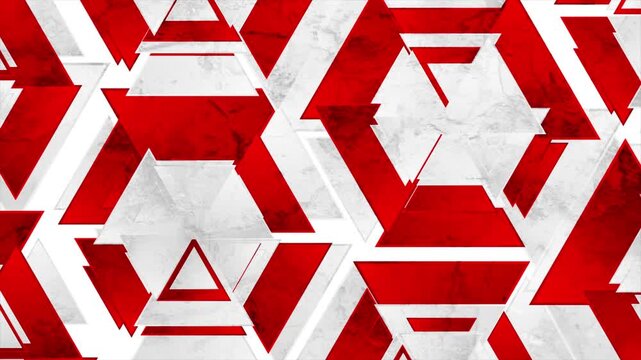 Abstract red geometric hexagons made of triangles pattern background, creative mosaic with concrete grunge texture. Modern bold tech motion design. Seamless loop. Video animation Ultra HD 4K 3840x2160