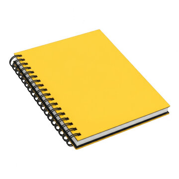 Yellow spiral notebook with blank pages for notes isolated on transparent background