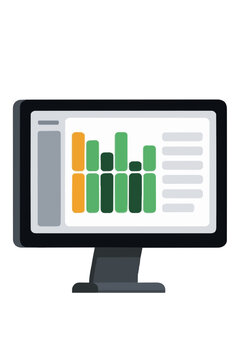 Flat hand-drawn vector icon of a priority matrix displayed on a large monitor showing colorful project management dashboard blocks and columns - professional high detailed commercial stock imagery