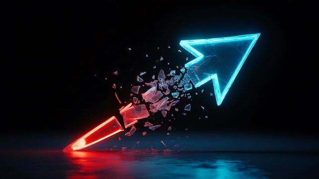 Glowing arrows showing opposing directions and changing business strategy