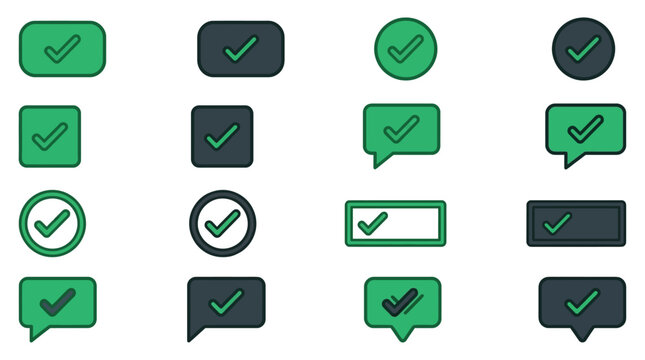 Rounded green and dark grey checkmark buttons for modern application and web platform navigation.