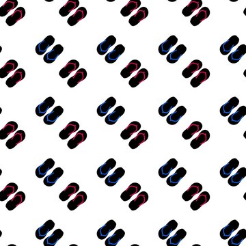 Seamless flip flop sandal pattern. Summer footwear background. Slippers pattern background. Colorful cartoon flip flops seamless background design