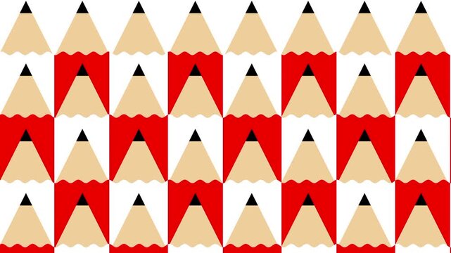 Repeating seamless pattern of red and tan colored pencil tips arranged in a tight alternating checkerboard style texture design great for creative