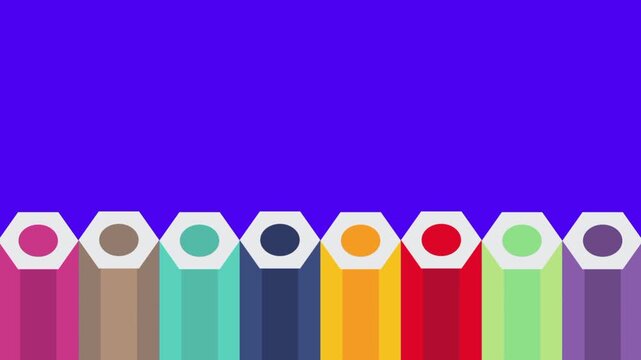 Deep purple gradient background featuring a neat row of colorful sharpened pencils lined up evenly along the bottom of the frame great for creative