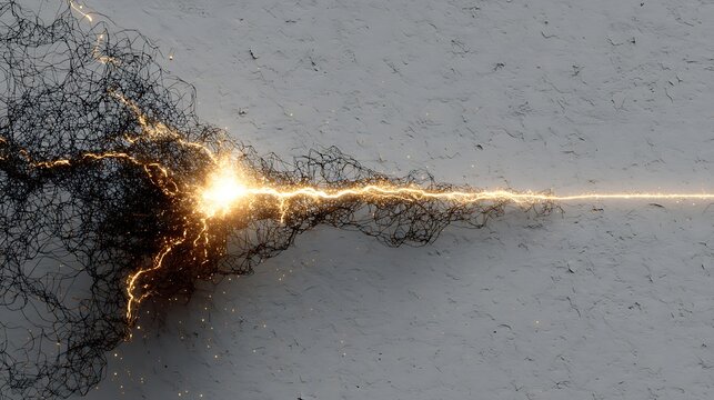Golden Energy Bolt Piercing Dark Tangled Fiber Network