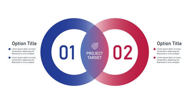 2 Option Venn Diagram Infographic Template with Intersecting Circles