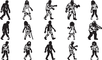 Obraz premium Set of walking and running robot figures in different action poses
